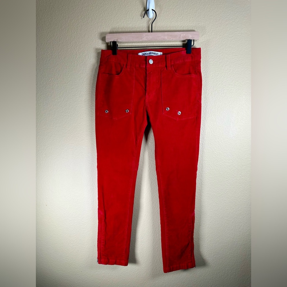 Zadig & Voltaire Women’s Evron Velours Red Corduroy Pants - Picture 3 of 10